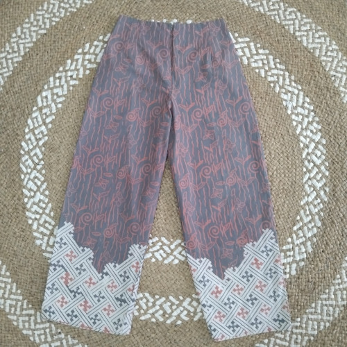 Celana Kulot Motif Angkin mix Flora Warna Pink Abu