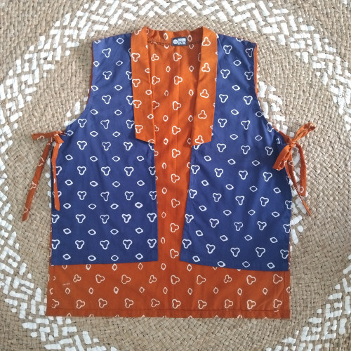 Vest Batik Long Motif Jumputan Warna Orange Biru