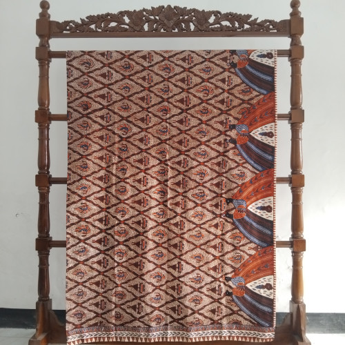 Kain Batik Tulis Sidomukti & Merak Ngibing Klasik Warna Soga Biru + Iket (Sarimbit)