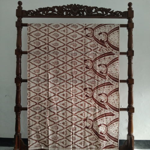 Kain Batik Tulis Motif Sidomukti Putih Mix Merak Ngibing Warna Moka Maroon (Sarimbit) + Iket