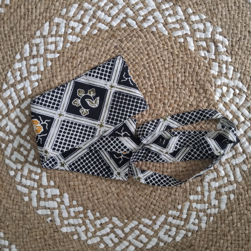 Belt Batik Cap Motif Ayakan Carang Warna Hitam Hijau Kuning